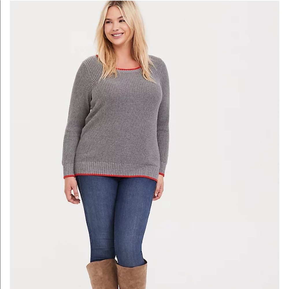 Gently used Torrid sz 2x Grey Rib & Blood Orange Trim Pullover Sweater!!!